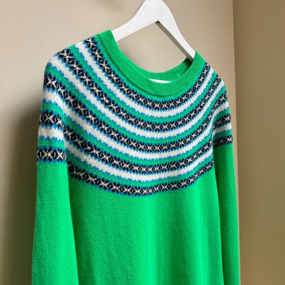 J. CREW WOMENS FAIR ISLE GREEN CASHMERE CREWNECK SWEATER - Picture 4 of 9